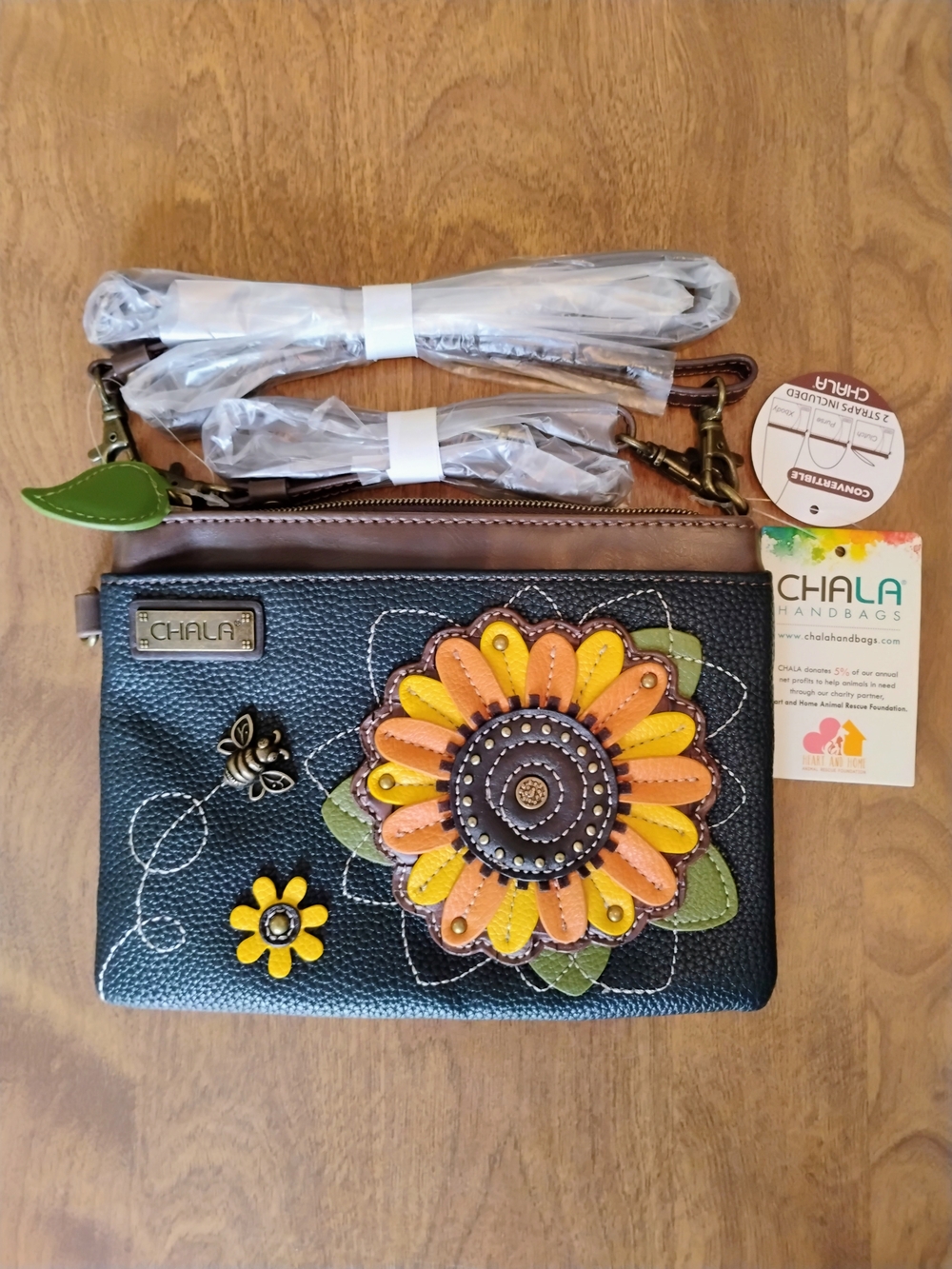 Chala Navy Sunflower And Bee 3D Floral Appliqué Crossbody Bag Brand New W/ Tags